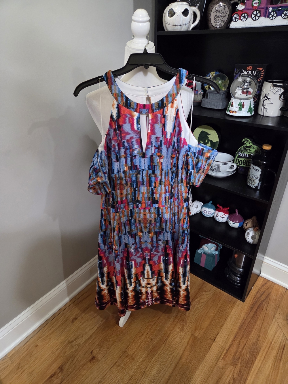 London Times Multicolor Cold-Shoulder Midi Dress